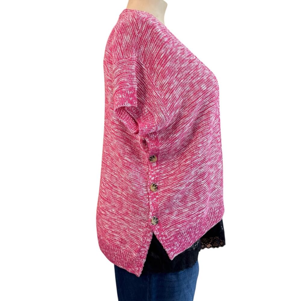 Lane Bryant Pink Marled Open Front Short Sleeve Cardigan - Picture 3 of 8